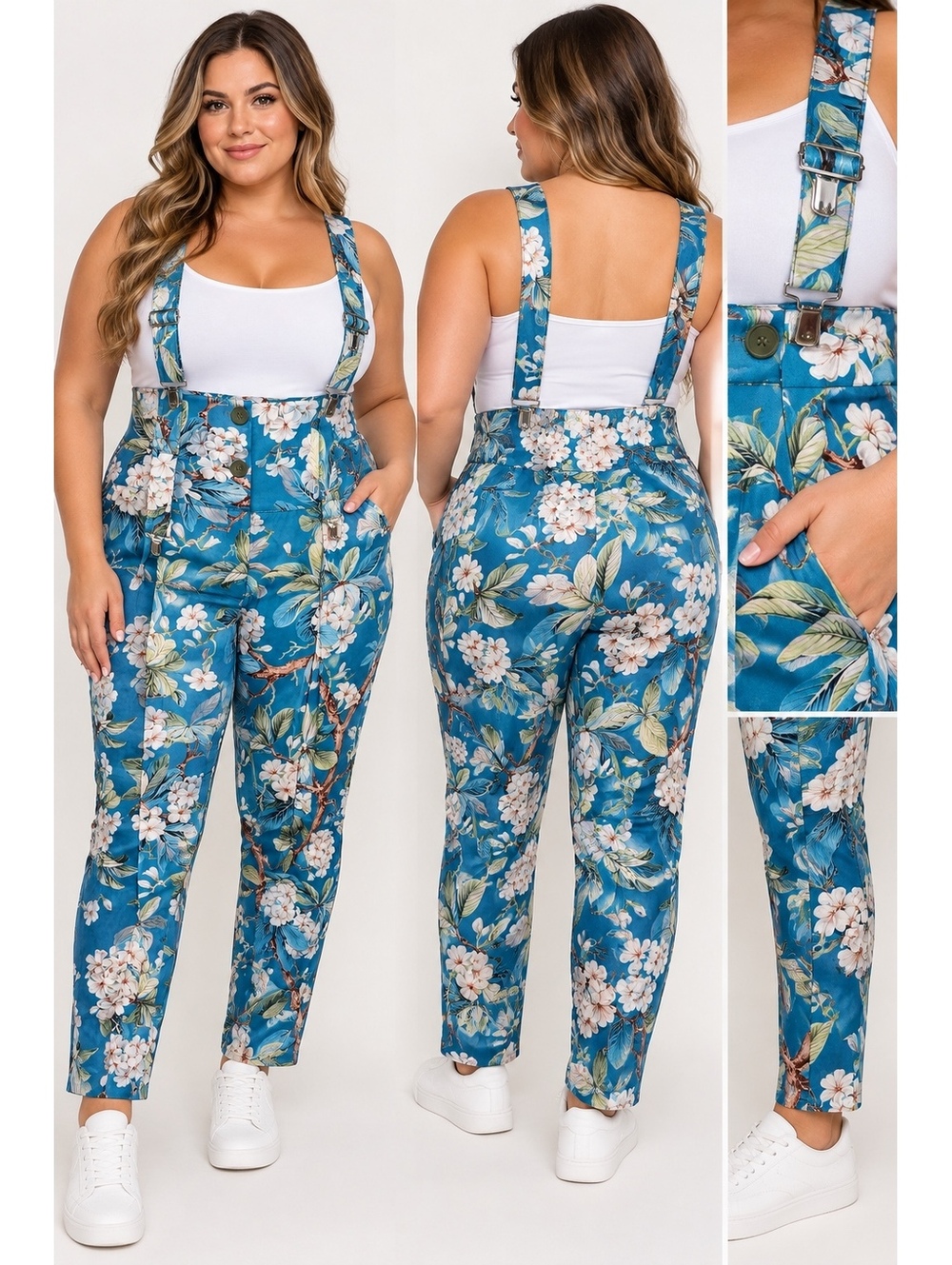 Blue Floral Sleeveless Jumpsuit